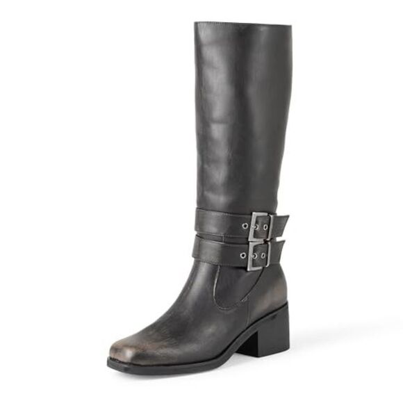 The Drop Women's Sage Tall Biker Boot with Buckles, Distressed Cognac, 8.5 NwT - Picture 1 of 7